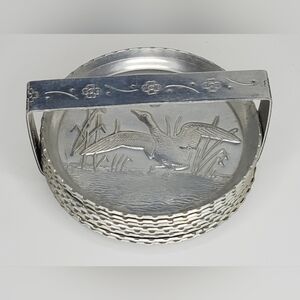 Vintage, MCM Aluminum Drink Coasters with Duck Fowl Design - 3"